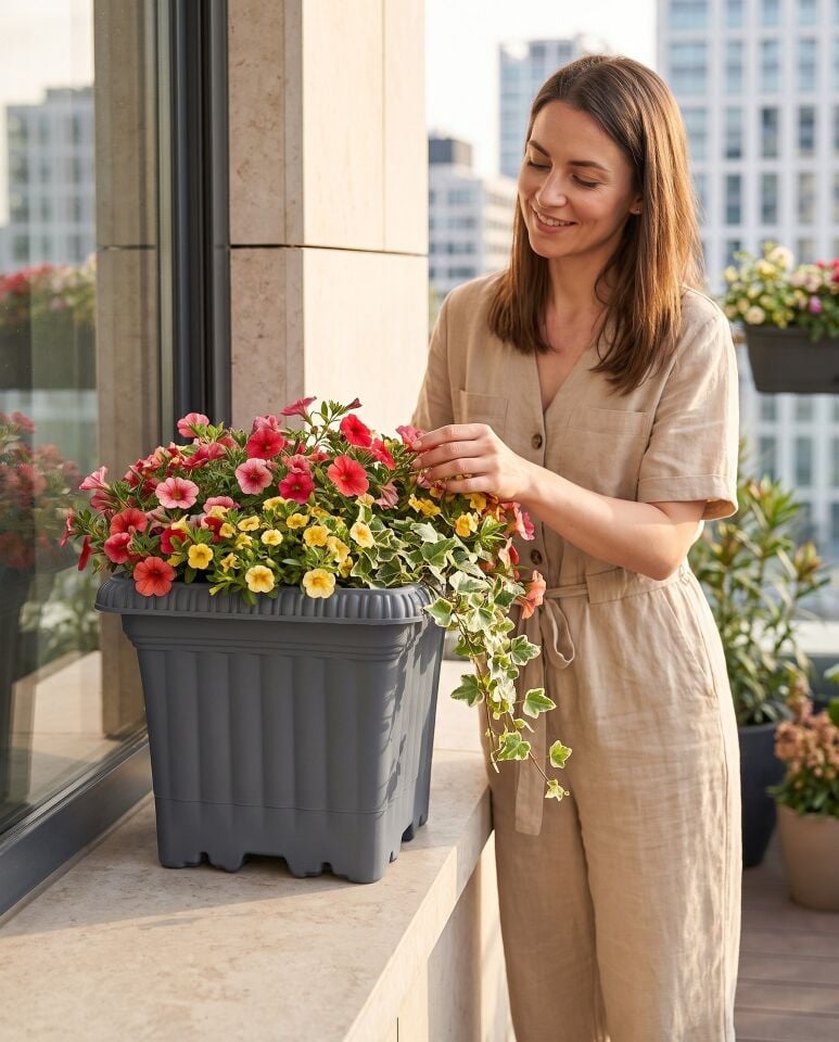 Ova Balkon Saksı Plastik 0 NO - Antrasit