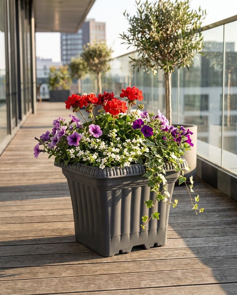 Ova Balkon Saksı Plastik 0 NO - Antrasit