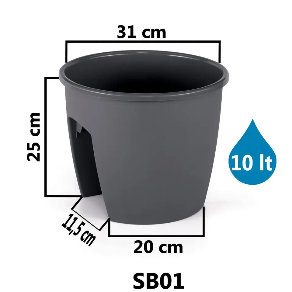 Safir Balkon Saksı 1 NO - Antrasit