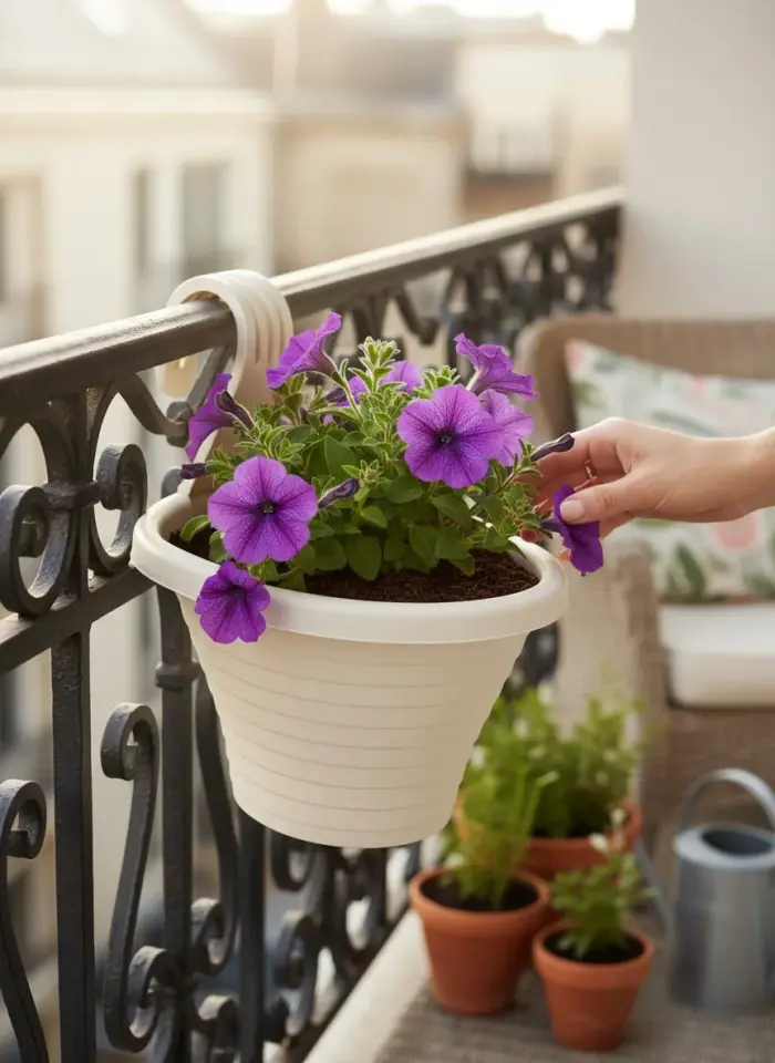 Tombik Askılı Balkon Saksı 3 NO - Kirli Beyaz