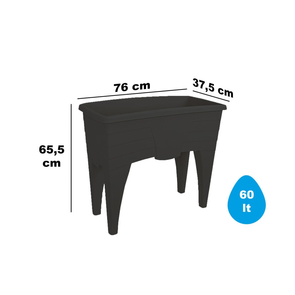 Ayaklı Bahçe Saksısı 2 No – Balkon Bahçe Standı Plastik Saksı | Serinova Antrasit - 2 NO