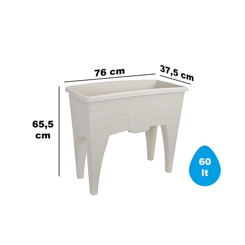Ayaklı Bahçe Saksısı 2 No – Balkon Bahçe Standı Plastik Saksı | Serinova Kirli Beyaz - 2 NO