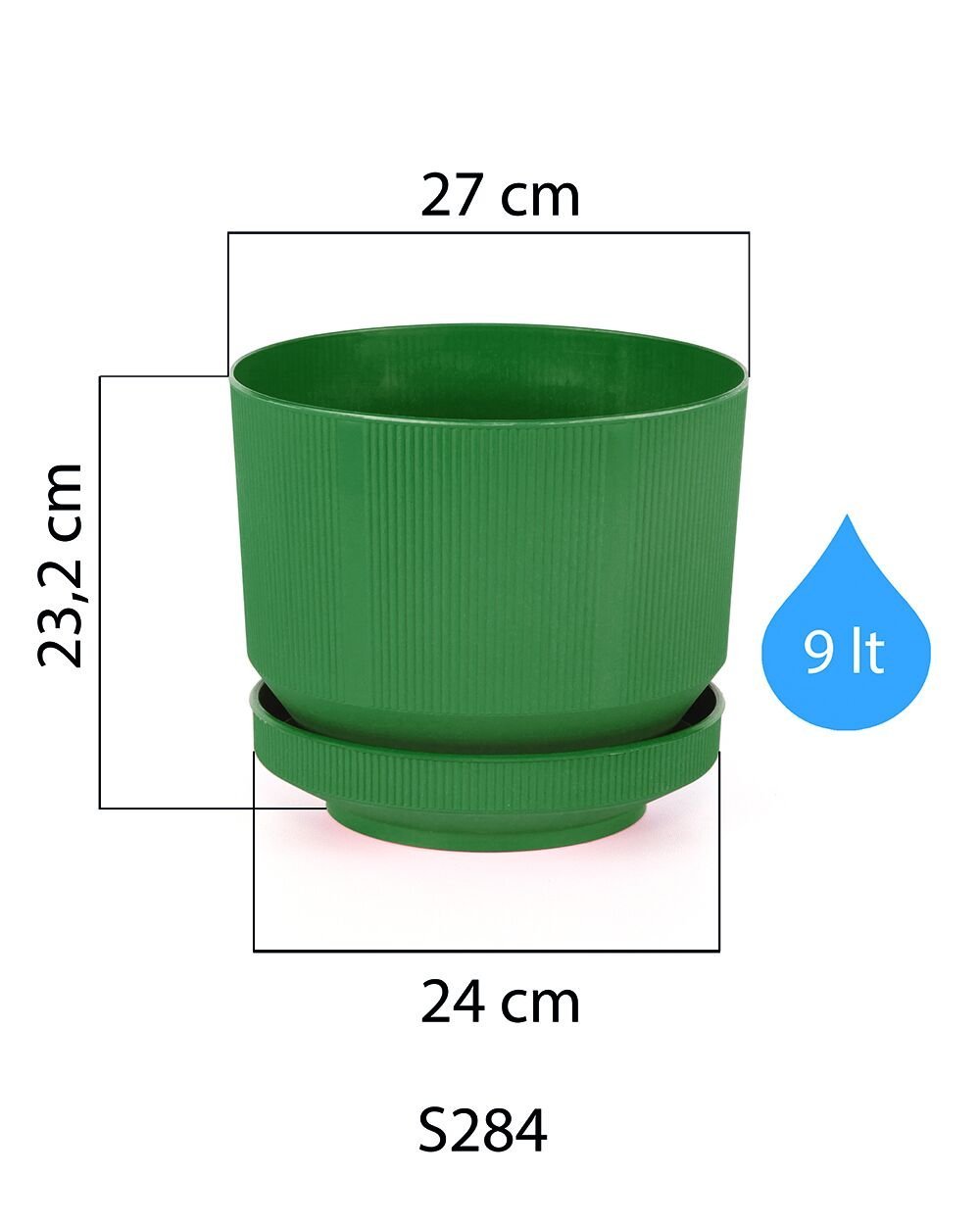 Serinova Lüks Saksı Yeşil -  9 LT