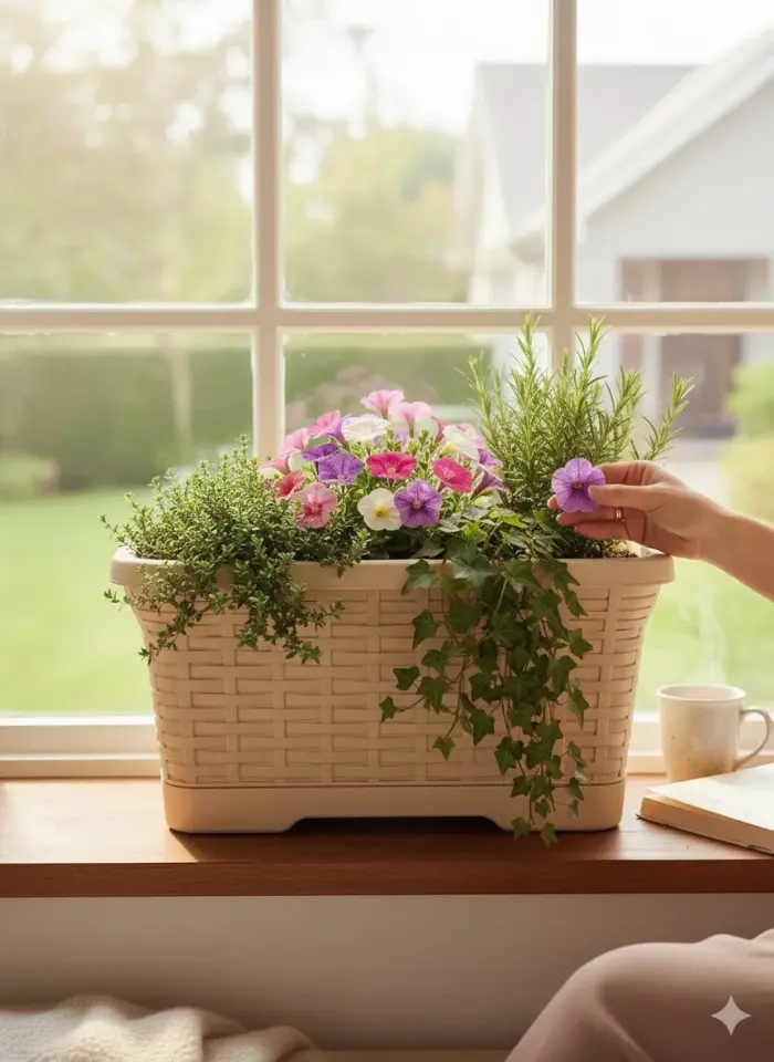 Hasır Balkon Saksı 1 NO - Kirli Beyaz