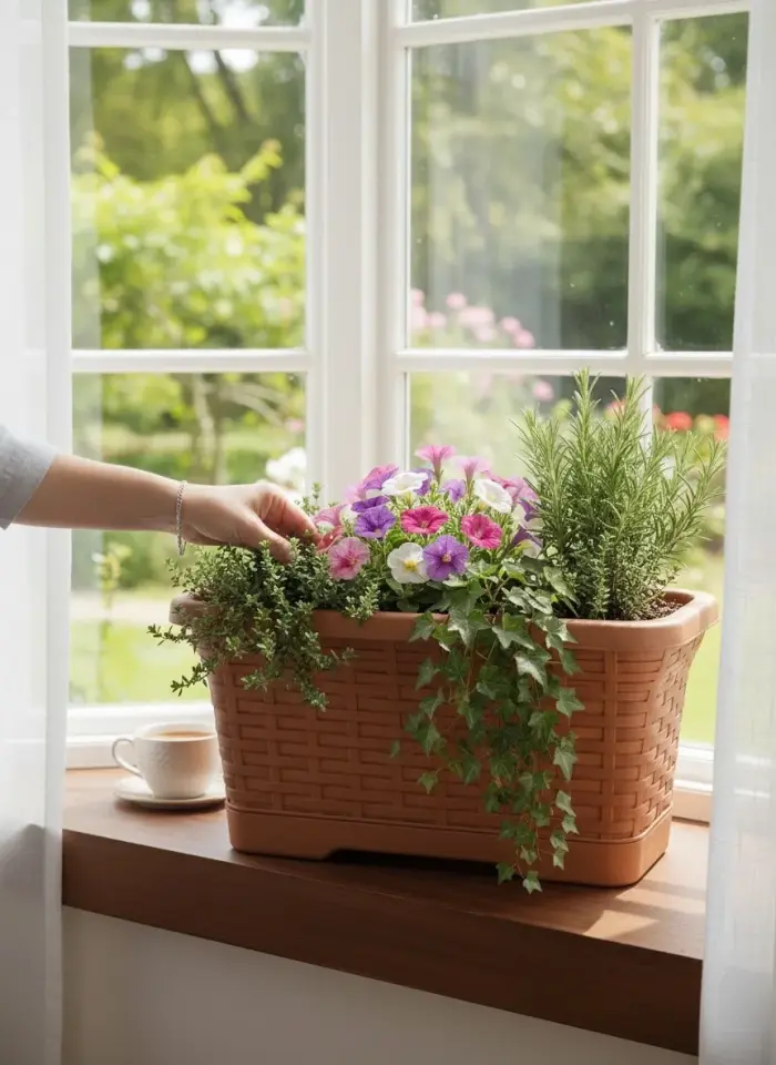Hasır Balkon Saksı 1 NO - Kiremit