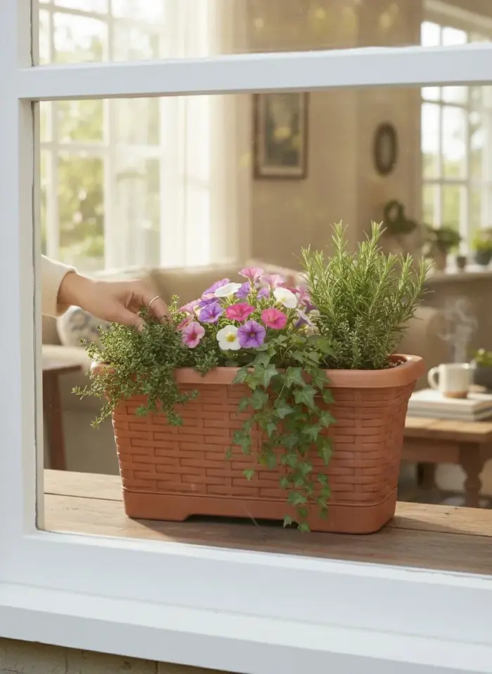 Hasır Balkon Saksı 1 NO - Kiremit