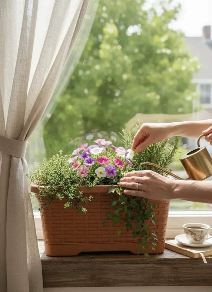 Hasır Balkon Saksı 1 NO - Kiremit