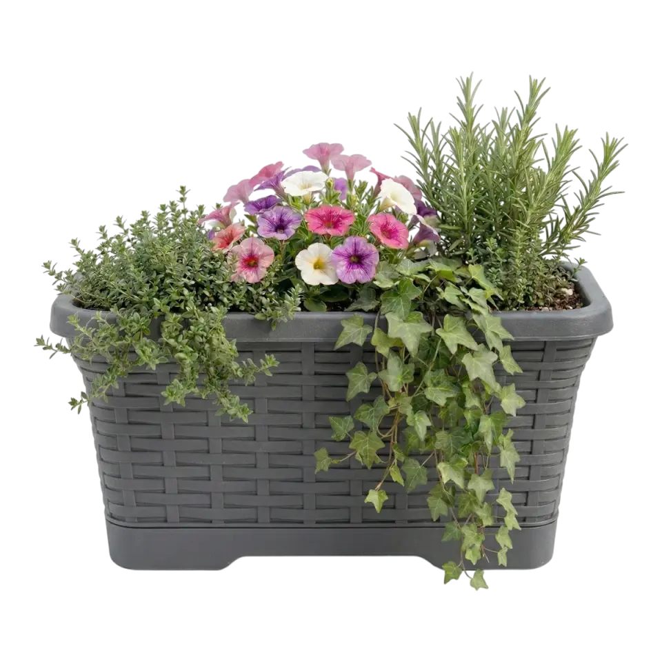 Hasır Balkon Saksı – UV Dayanımlı Plastik Balkon Saksısı | Serinova 1 NO - Antrasit