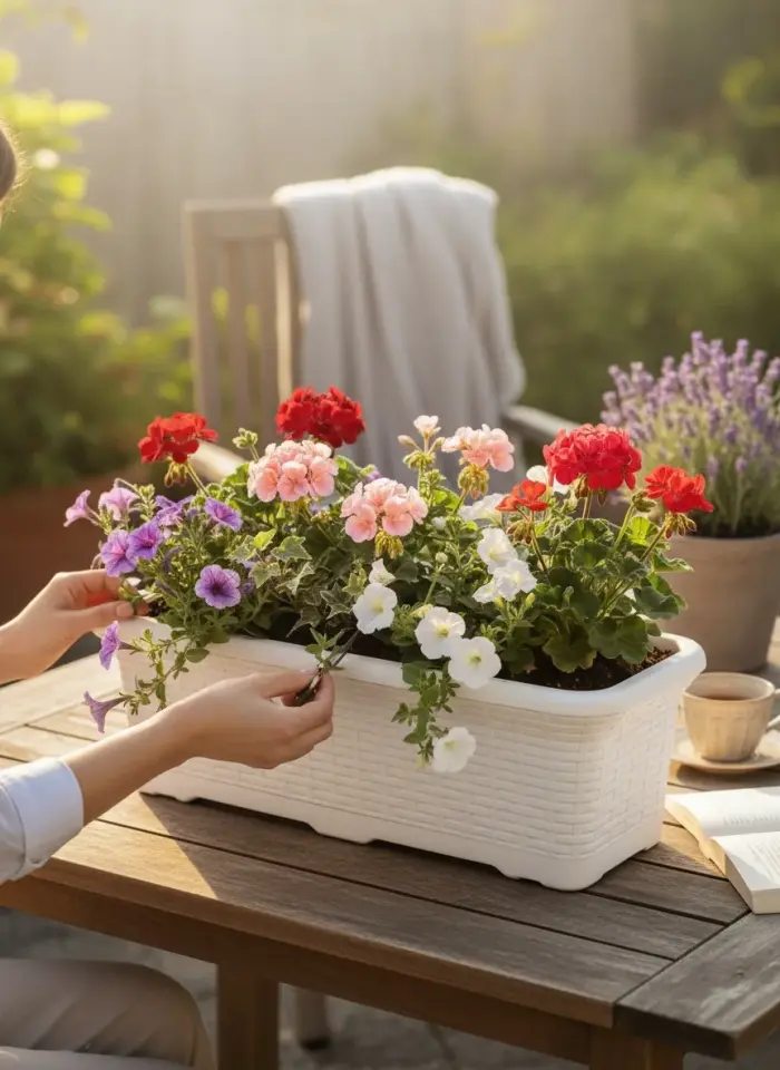Hasır Balkon Saksı 2 NO - Kirli Beyaz