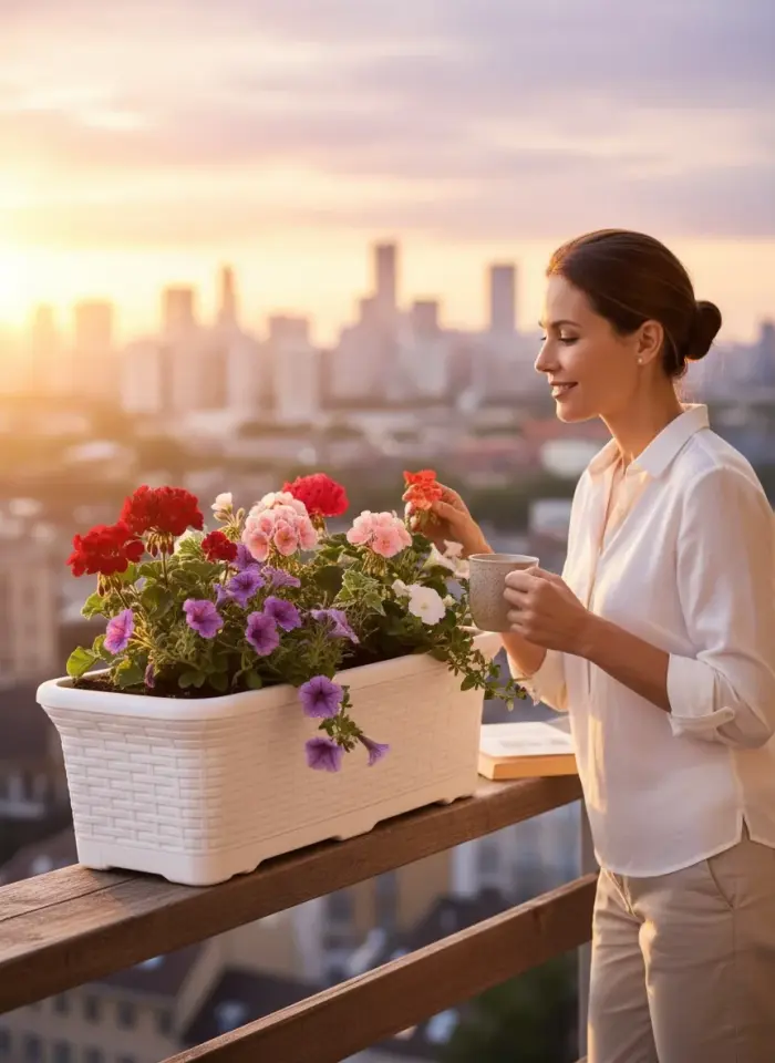 Hasır Balkon Saksı 3 NO - Kirli Beyaz
