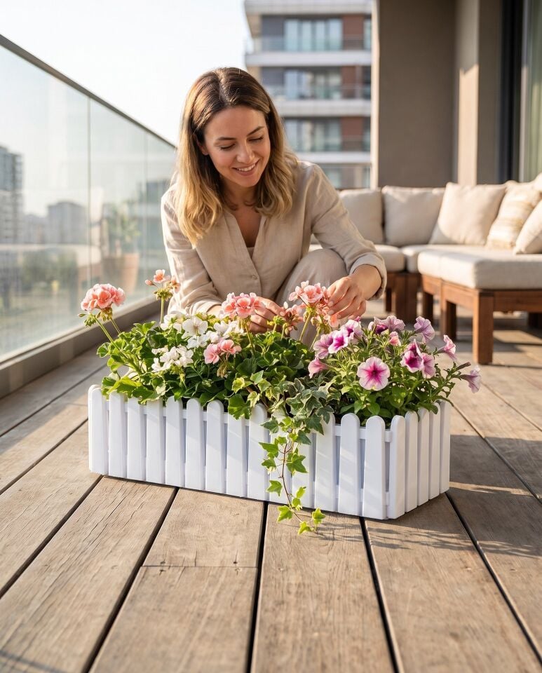 İstanbul Balkon Saksı 2 NO - Beyaz
